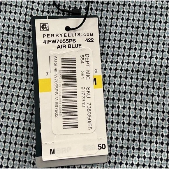 Perry Ellis Button Up Shirt Mens M Geometric Blue LS Oeko-Tex Business NWT $90 - Picture 2 of 10